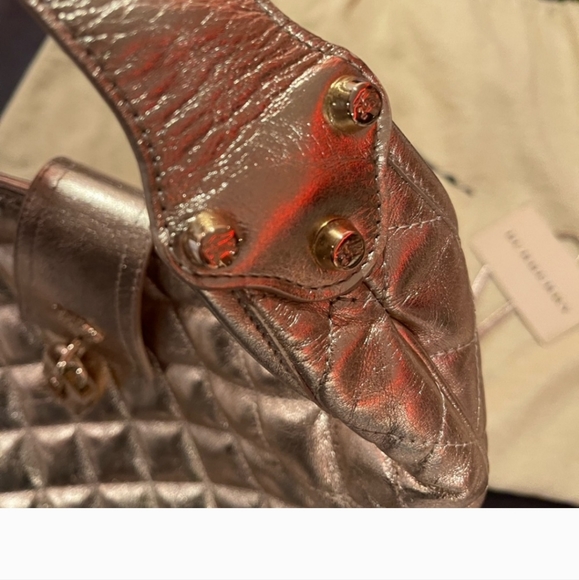Designer BURBERRY Brooke Metallic Calfskin Quilted Hoxton Hobo - Picture 8 of 12